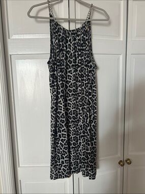 Michael Kors Black & White Leopard Midi Dress with Chain Straps